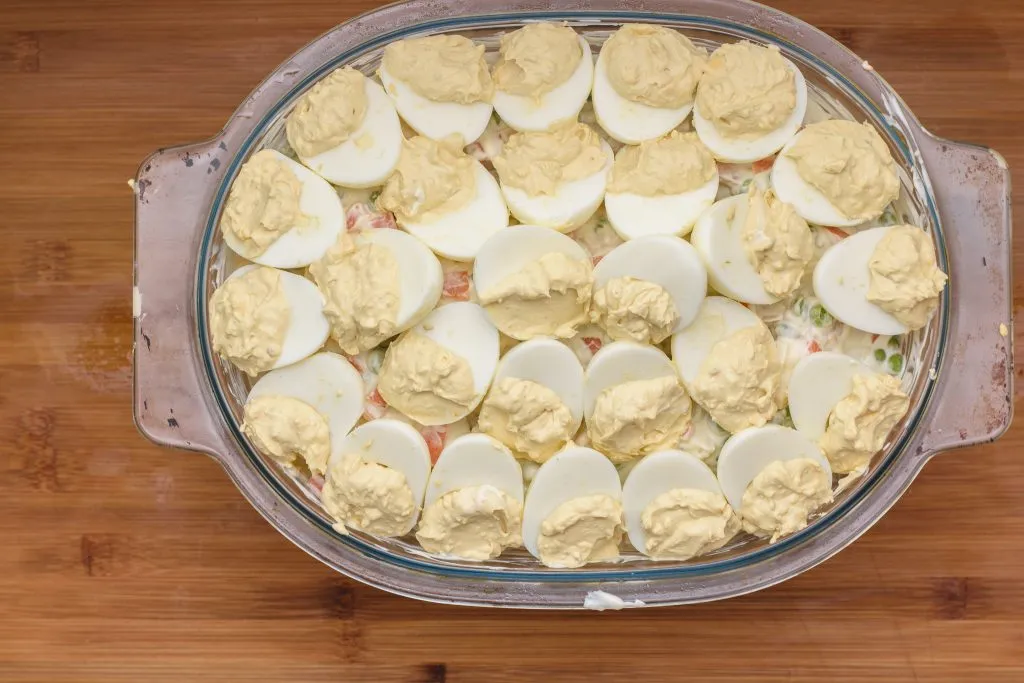 Deviled egg recipe mayo vegetable salad Process - SunCakeMom